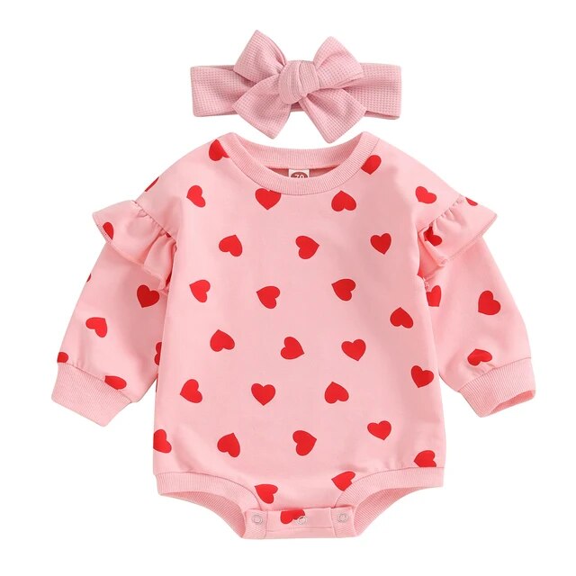 LITTLE HEARTS Ruffle Long-Sleeve Onesie