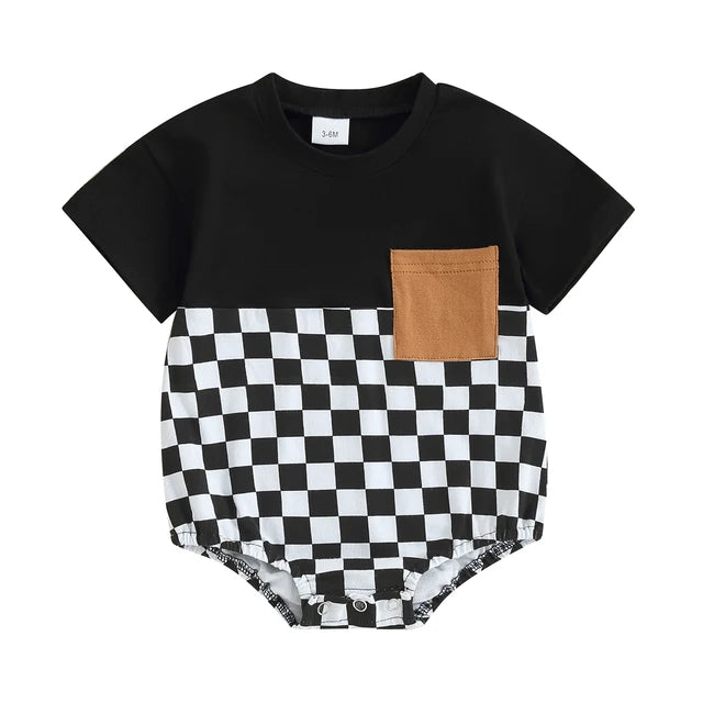 OLIVER Checkered Short-Sleeve Onesie
