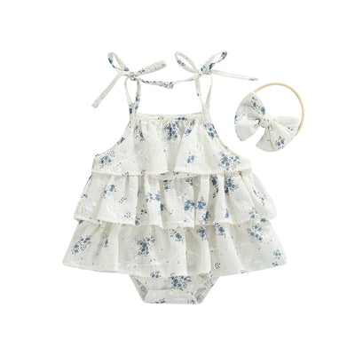 SOLEIL Floral Layered Ruffle Romper with Headband