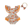 FLORAL PUMPKIN Crochet Ruffle Romper with Headband