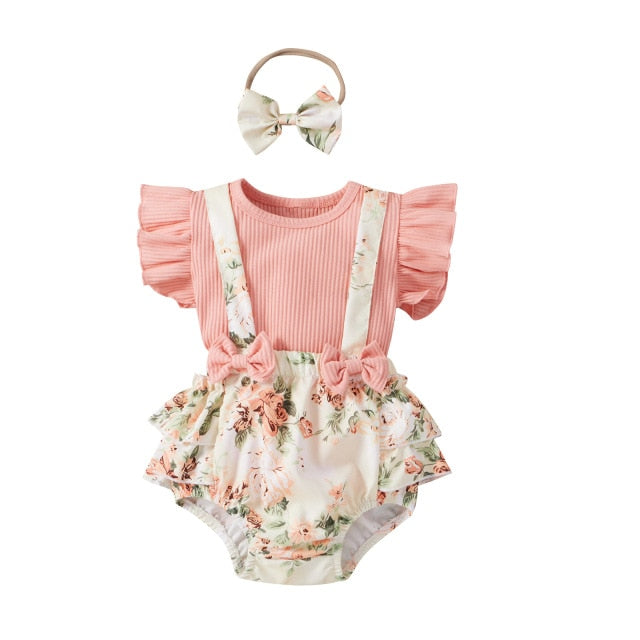 SOPHIE Overall Romper with Headband - Hazel & Bo