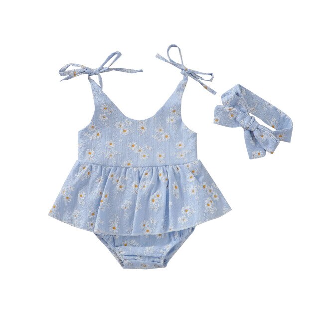DAISY Embroidered Romper Dress with Headband