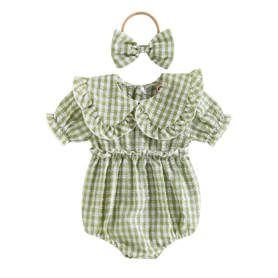 MABEL Checkered Romper with Headband