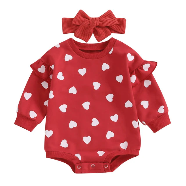 LITTLE HEARTS Ruffle Long-Sleeve Onesie