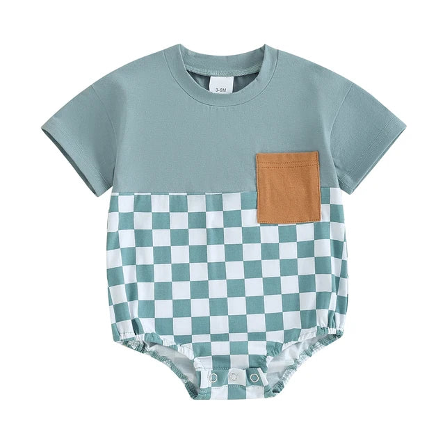 OLIVER Checkered Short-Sleeve Onesie