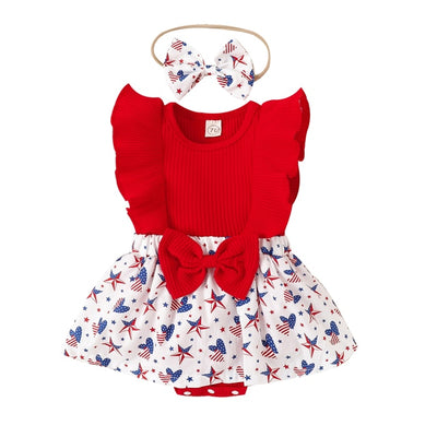 LITTLE MISS AMERICA Bowtie Romper Dress