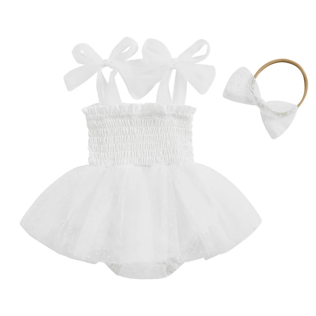 SHAYA Smocked Polka Dot Tulle Romper