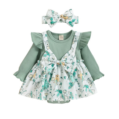 PENNY Floral Bowtie Romper Dress with Headband