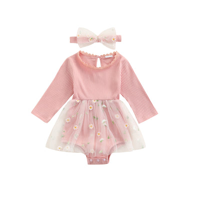 DAISY Ribbed Tulle Romper with Headband