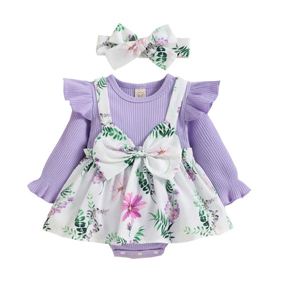 PENNY Floral Bowtie Romper Dress with Headband