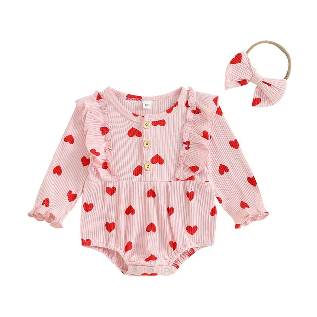 HEARTS Ribbed Ruffle Romper with Headband